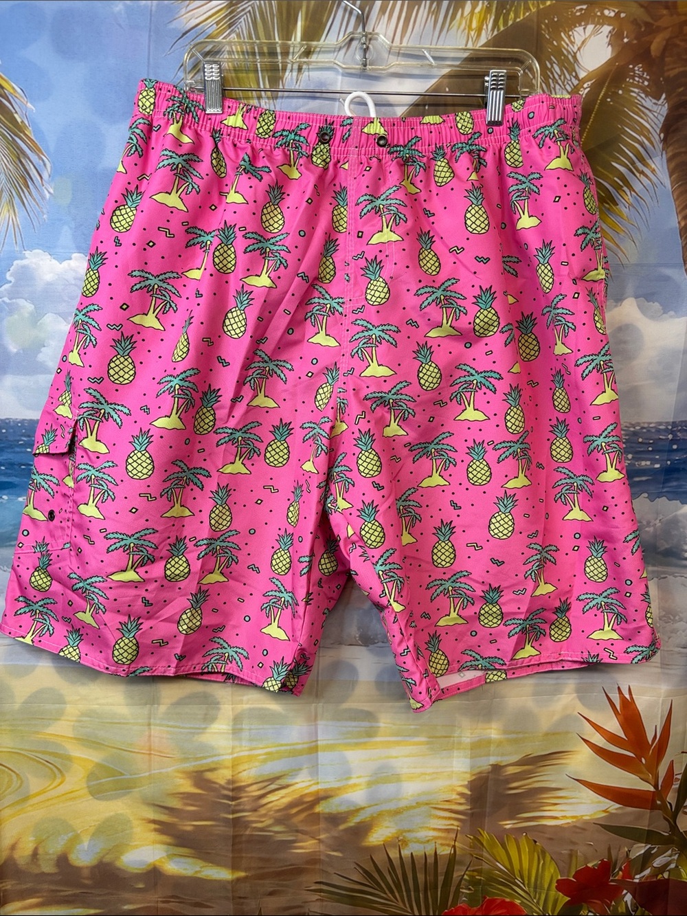 Amazon Essentials Pink Pineapple & Palm Print Men's Swim Shorts